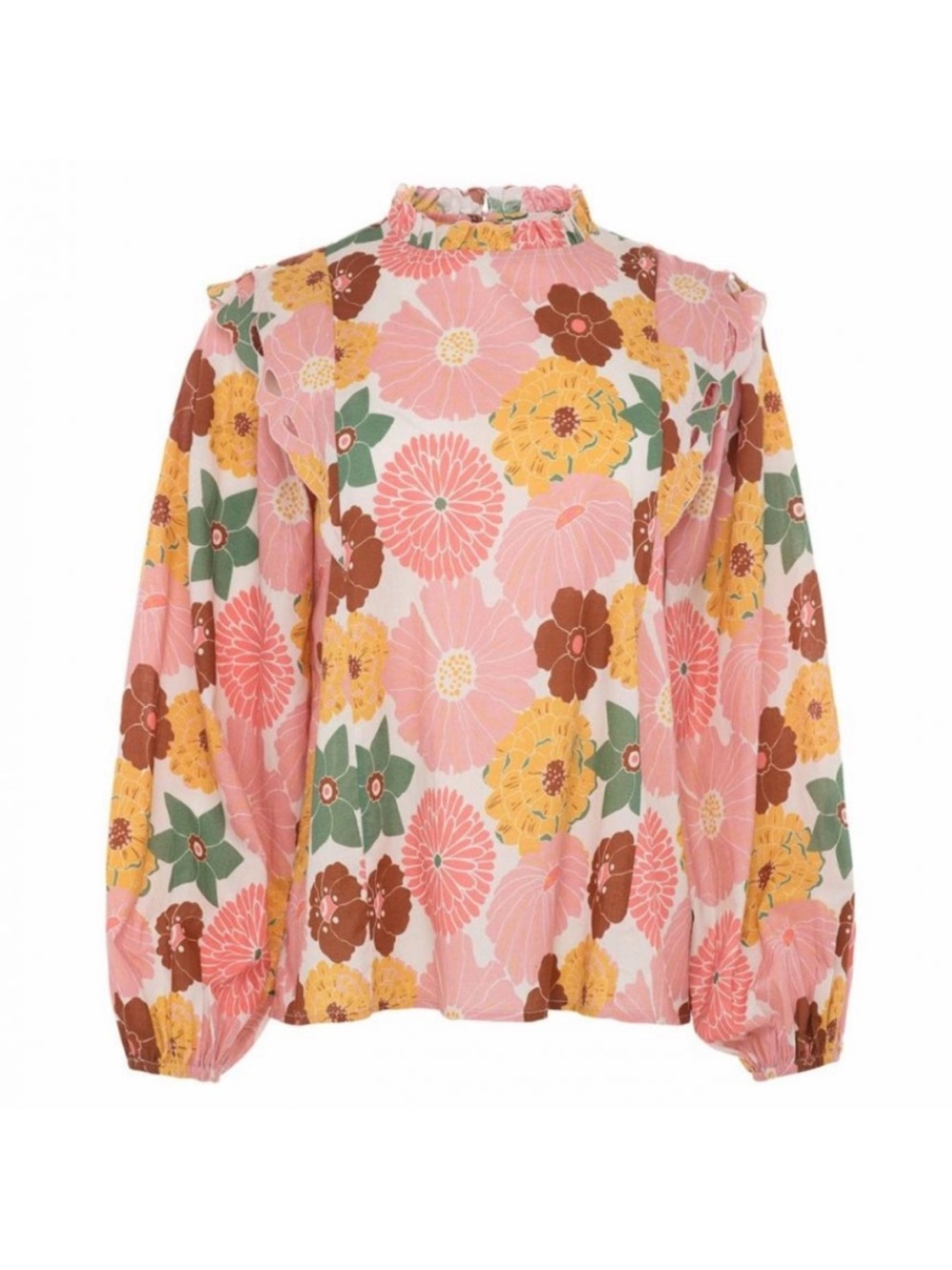 CAROLINA K | Ruffled Mock Neck Floral Blouse